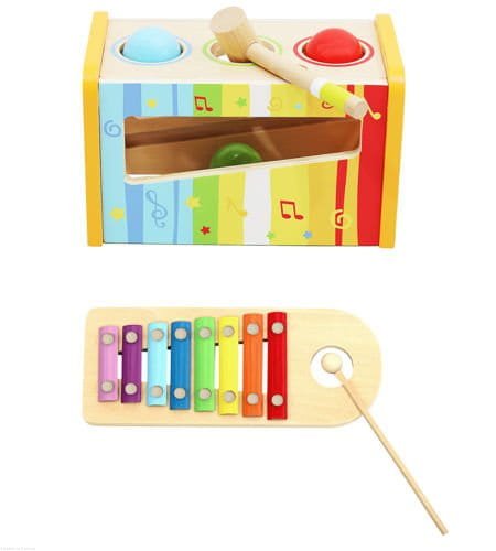 Cymbałki drewniane z młoteczkiem ZABAWKA EDUKACYJNA