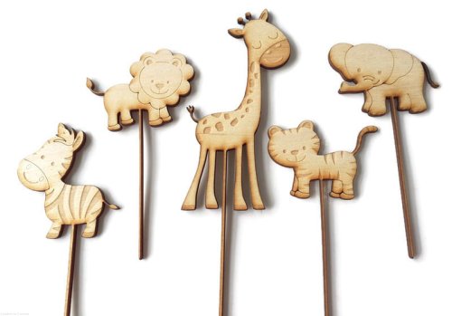 SAFARI drewniany mały topper 10 cm - ZESTAW 5 sztuk 