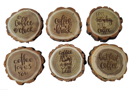  Plaster drewna Podstawka POD KAWĘ z grawerem AKACJA Prezent - RÓŻNE WZORY