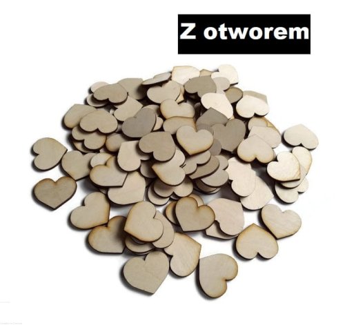 SERCE ze sklejki 100 sztuk Decoupage Wesele 3x3,5 cm Z OTWOREM