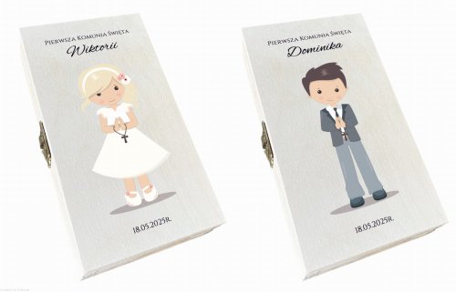 Pudełko na banknoty pieniądze Pierwsza Komunia Święta Prezent nadruk UV