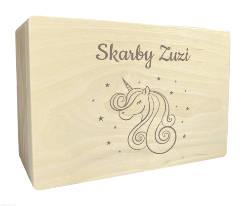 Skrzynka drewniana z grawerem JEDNOROŻEC 40x30 cm