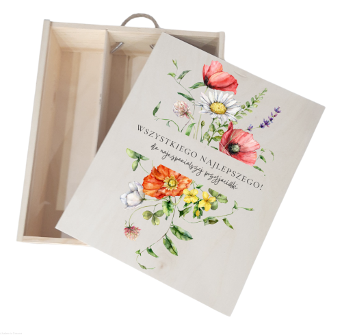 Skrzynka drewniana z nadrukiem UV na 3 butelki wino alkohol