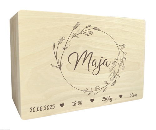 Skrzynka drewniana z grawerem Metryczka Chrzest  40x30 cm 