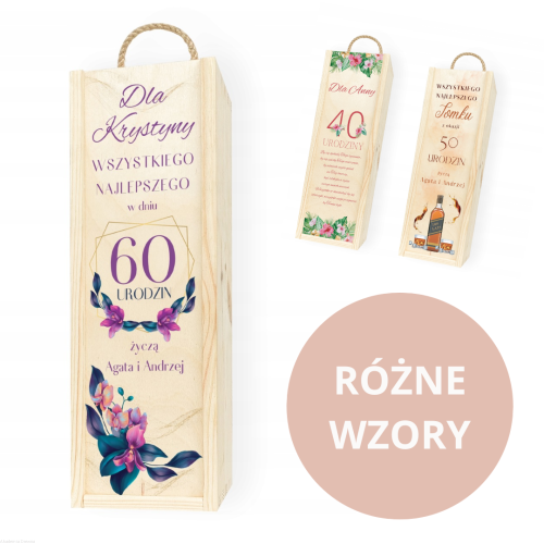Skrzynka drewniana z NADRUKIEM UV na PREZENT urodziny wino alkohol miody