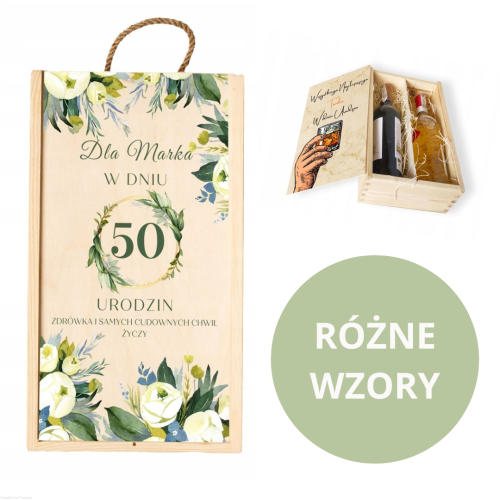 Skrzynka drewniana podwójna z NADRUKIEM UV na PREZENT urodziny  wino alkohol miody