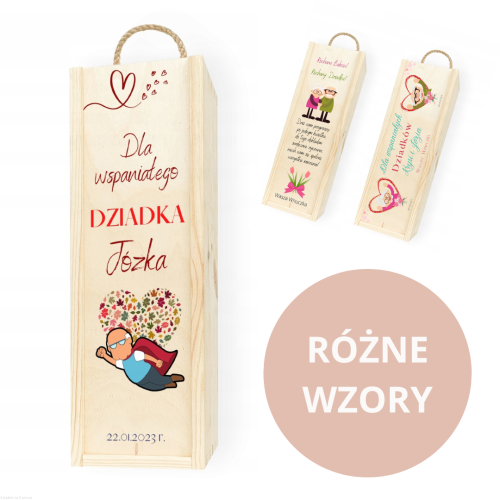 Skrzynka drewniana z NADRUKIEM UV na PREZENT dla Babci i Dziadka wino alkohol miody