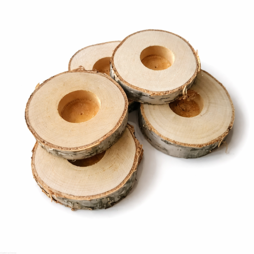 Świecznik drewniany brzoza 10-12 cm zestaw 5 szt.