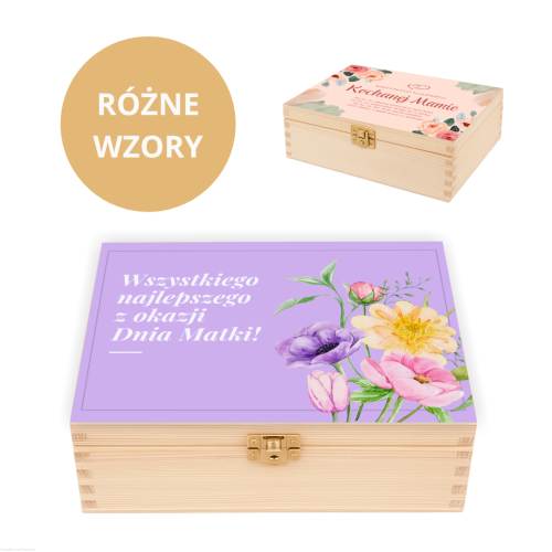Pudełko drewniane MAMA Dzień Matki 22x16 cm PREZENT nadruk UV kolorowy  RÓŻNE WZORY